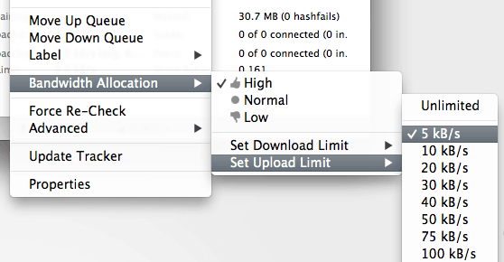 Torrents Limit Upload Rate