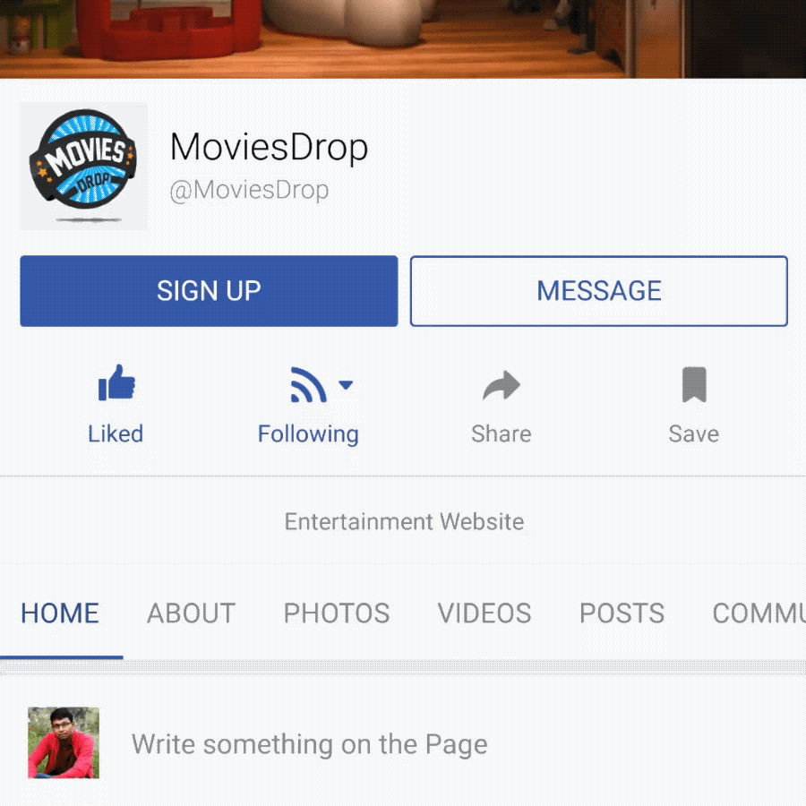 MoviesDrop Facebook Page (Mobile) See First